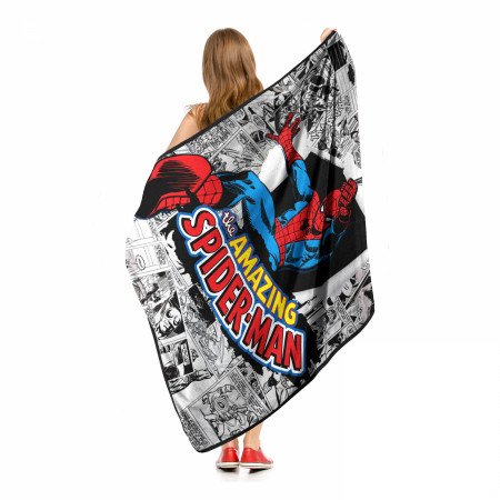 Spider-Man Swinging Through the Pages Micro Raschel Throw Blanket 46"x60"